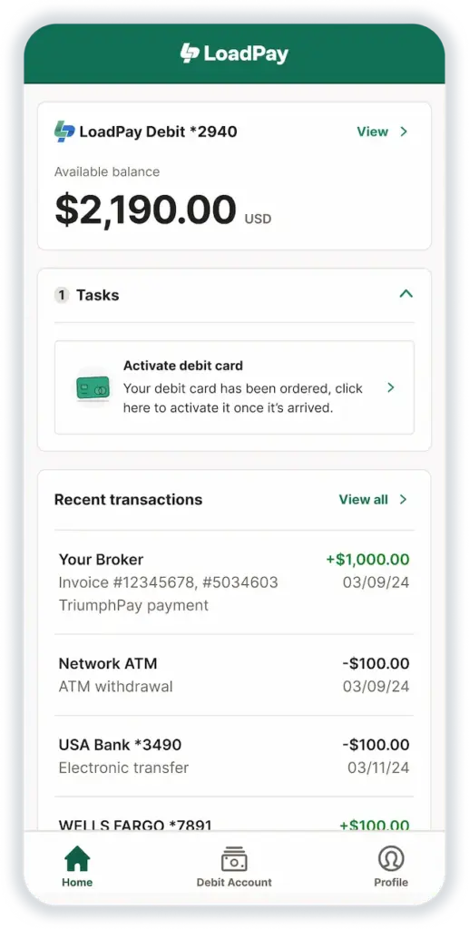 The look and feel of the app most owner-operators will find familiar, like a full-featured application from your bank but with owner-op-specific tools built in. Noted owner-operator Bostick, 'it&rsquo;s a banking app, yes. That's exactly what it is.'