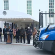 Military and civilian trucks staged at the White House on Thursday as President Trump, Transportation Secretary Sean Duffy and Werner President Nathan Meisgeier all spoke about the 'Freedom Haulers' initiative.