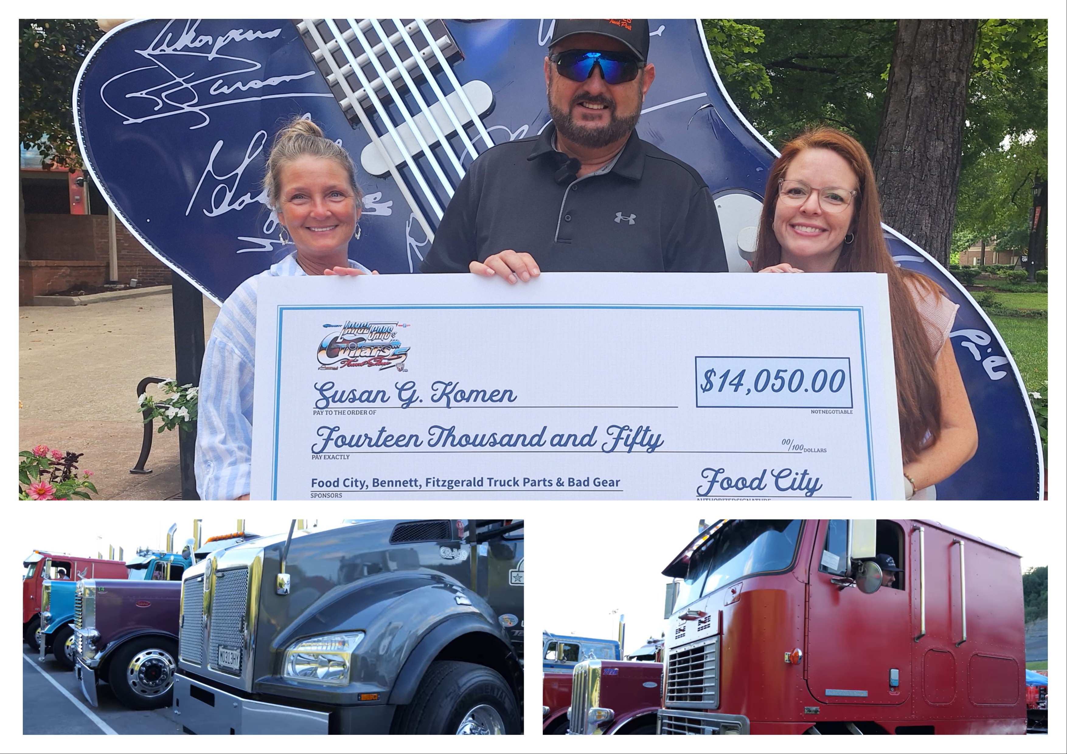 Pictured, from left: Misty and Tony Justice, April Douglas, with scenes from the 2025 Large Cars & Guitars edition, where Overdrive featured numerous show entrants and captured this full lot tour of the 150-plus trucks on hand.