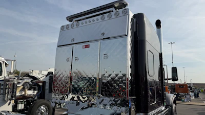 That quilted headache rack and other quilted pieces add a unique look to the rear of Johnson's heavy-haul worker.