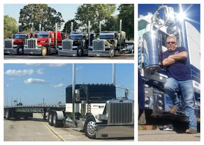 Owner David McKinney bought his first truck at 22 years old after having moved with his family from California to Alabama. He had cousins who drove trucks, but otherwise no real connection to the industry. “I bought my house on a Friday and a Peterbilt on a Saturday,” he said, leasing to a larger outfit at first and growing to four trucks. A 2001 bankruptcy forced him to rethink trucking in significant ways, bringing his wife full-time into back-office management, growing to between 15 and 20 trucks, where the fleet of show-quality Petes has ranged consistently for years. 'We’ve come a long way from being just a poor, dumb truck driver,” he joked. “And now we try to run the equipment to show that.”
