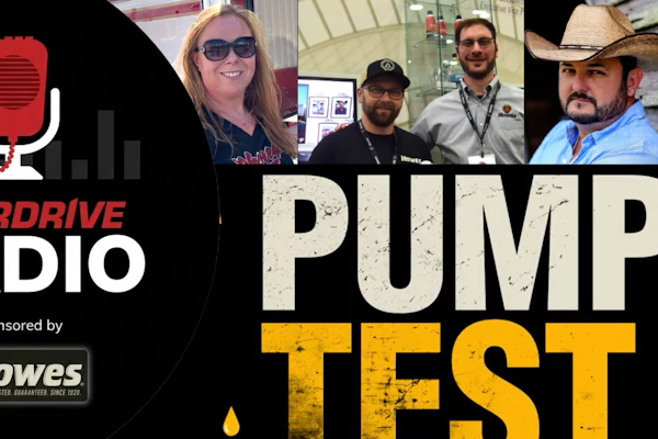 Overdrive Radio and Pump Test event promotional graphic featuring radio microphone logo, sponsor Howes branding, and photos of event participants