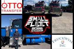 Trucking company collage featuring Otto Transfer and Truckwise Inc logos with red commercial trucks and Small Fleet 2026 Champ badge