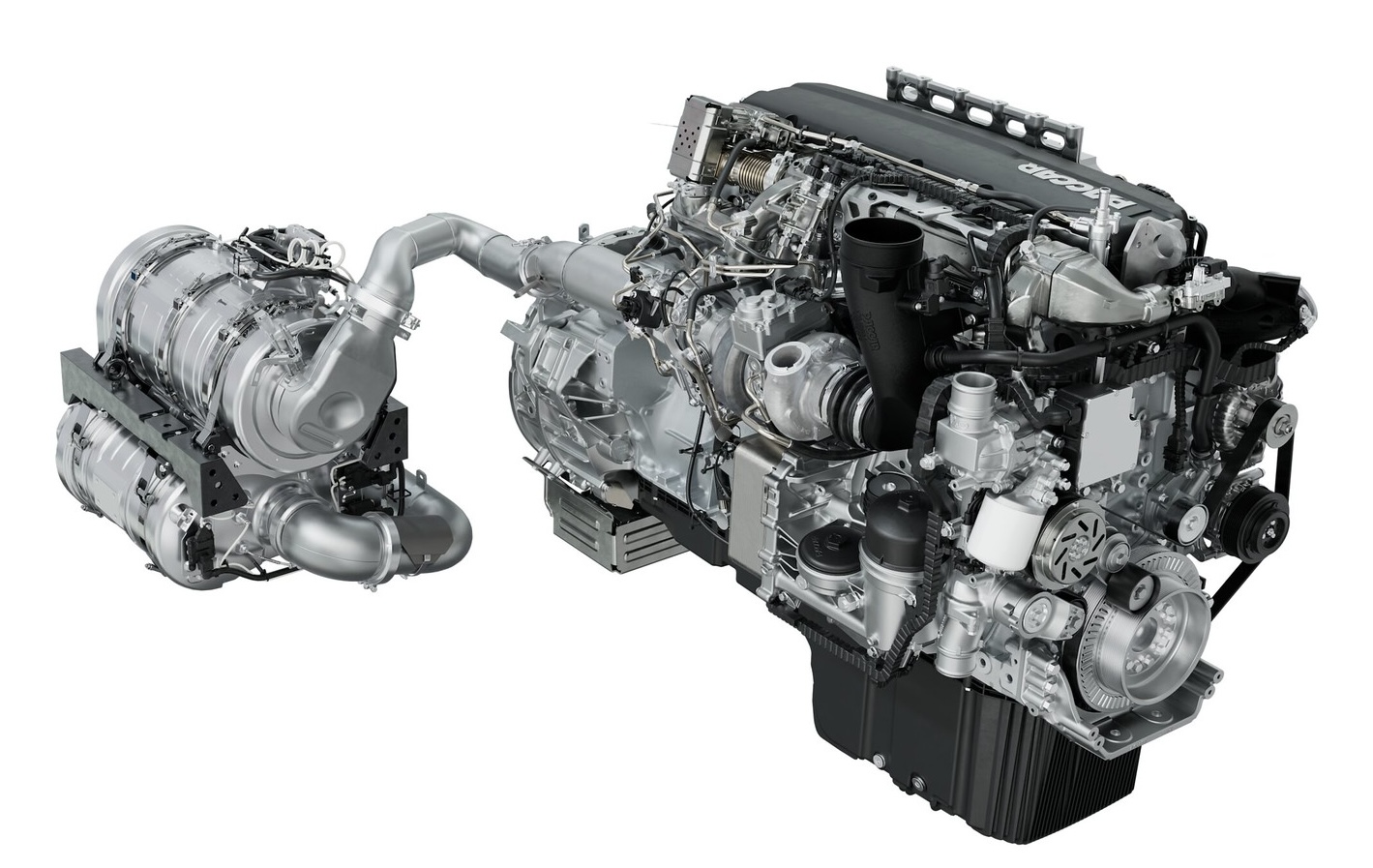 Cutaway illustration of diesel engines showing internal components and turbocharger assembly
