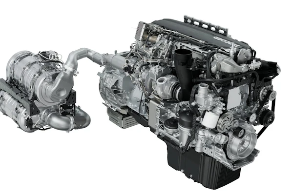 Cutaway illustration of diesel engines showing internal components and turbocharger assembly