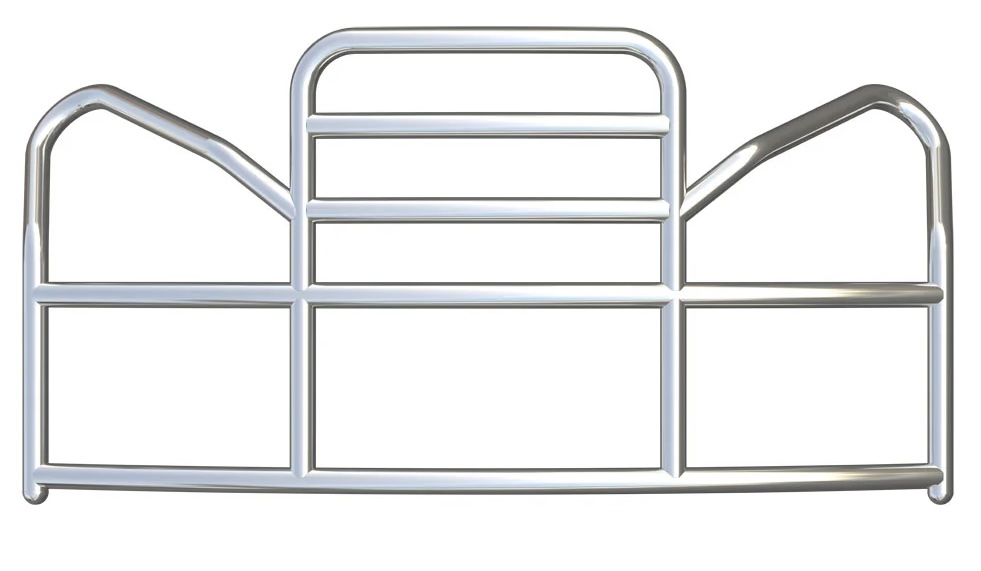 Silver metal bed frame with curved side rails and horizontal bar design