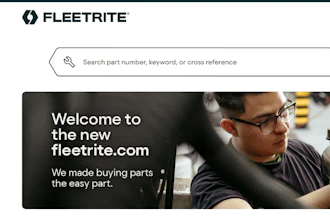 Fleetrite logo with lightning bolt symbol and tagline welcoming users to the new fleet parts website