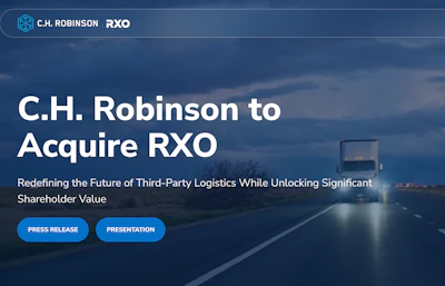 C.H. Robinson and RXO acquisition announcement featuring hexagonal logo on highway background