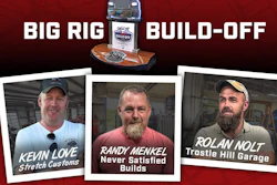 Big Rig Build-Off event poster featuring truck trophy and three builders: Kevin Love, Randy Menkel, and Rolan Nolt