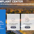 FMCSA Complaint Center webpage with options to file complaints, learn about eligible complaints, and access FAQs about truck and bus safety reporting.