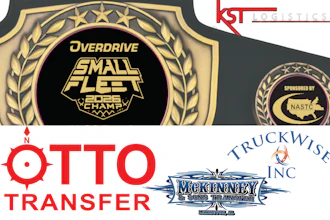 Overdrive Small Fleet 2022 Championship badge with logos from KST Logistics, Otto Transfer, McKenney Truckwise, and NASTC sponsor