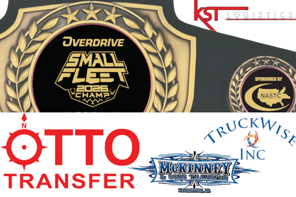 Overdrive Small Fleet 2022 Championship badge with logos from KST Logistics, Otto Transfer, McKenney Truckwise, and NASTC sponsor