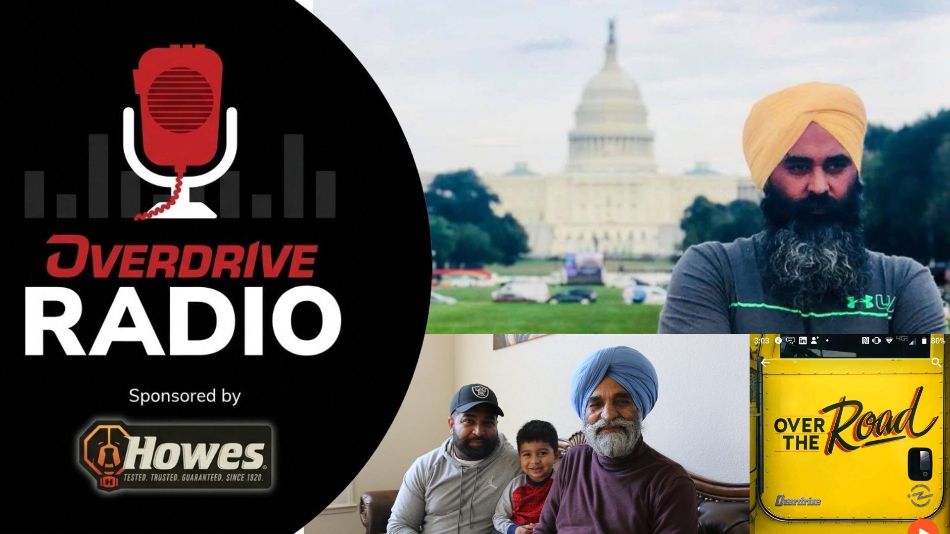 Overdrive Radio logo with red microphone icon and sound waves, sponsored by Howes