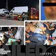 Documentation of alien smuggling attempt in Laredo, Texas showing transport vehicles and overcrowded conditions inside cargo areas